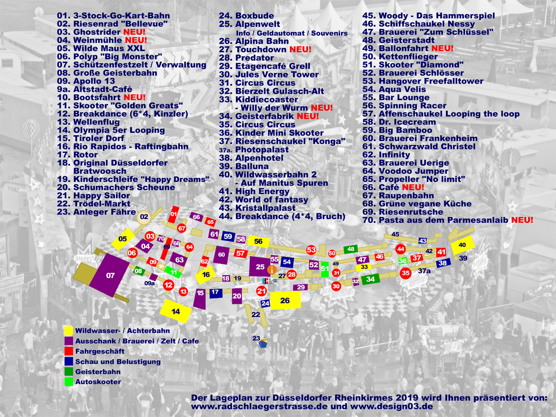 Lageplan der Düsseldorfer Rheinkirmes aus dem Jahr 2019